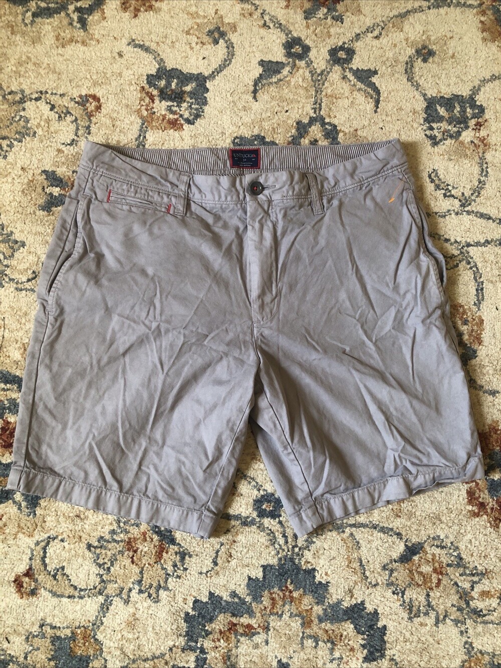 UNTUCKit Chino Shorts Mens 34 Gray Pima Cotton Stretch Flat Front Casual